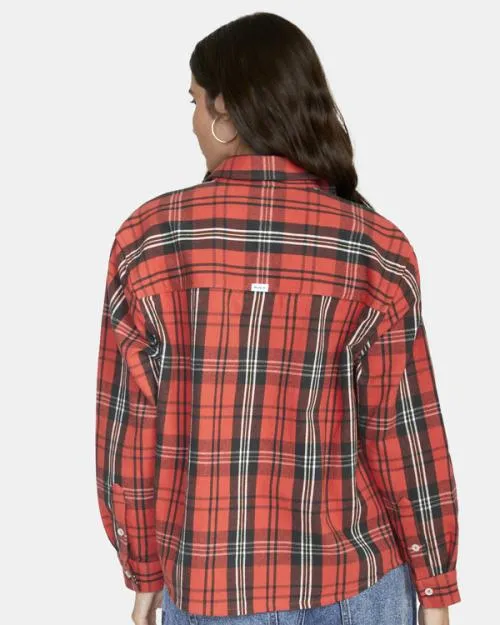 Rvca Notorious Long Sleeve Flannel Shirt Chrysanthemum Women Tops