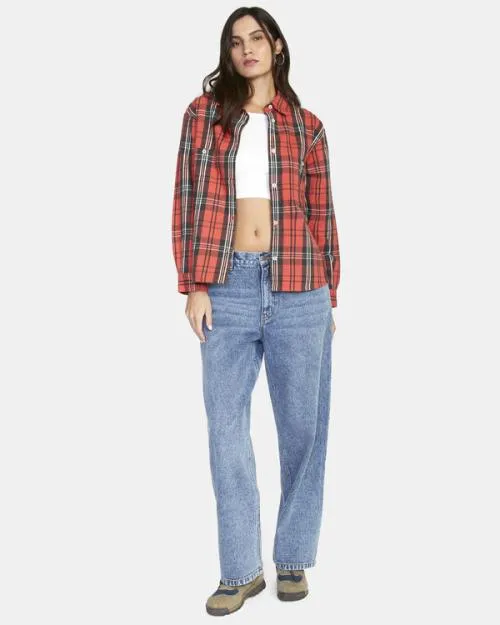 Rvca Notorious Long Sleeve Flannel Shirt Chrysanthemum Women Tops