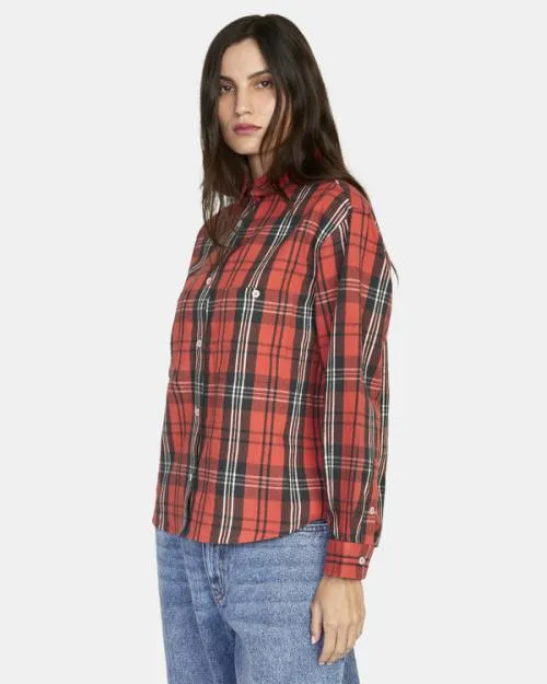 Rvca Notorious Long Sleeve Flannel Shirt Chrysanthemum Women Tops