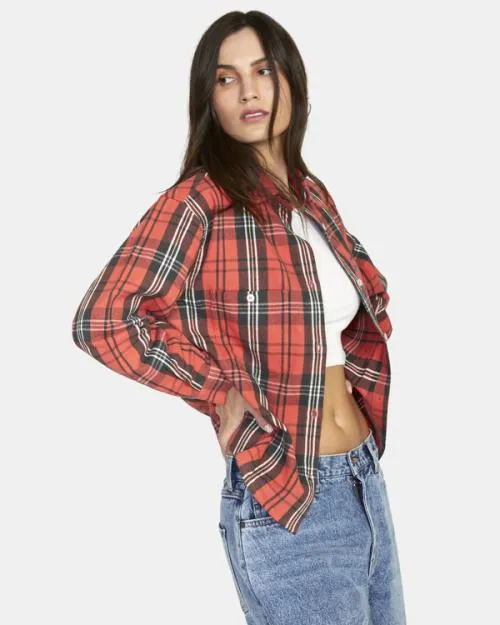 Rvca Notorious Long Sleeve Flannel Shirt Chrysanthemum Women Tops