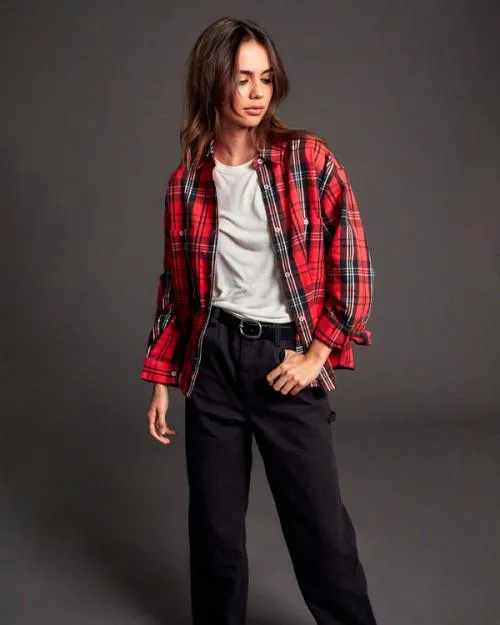 Rvca Notorious Long Sleeve Flannel Shirt Chrysanthemum Women Tops