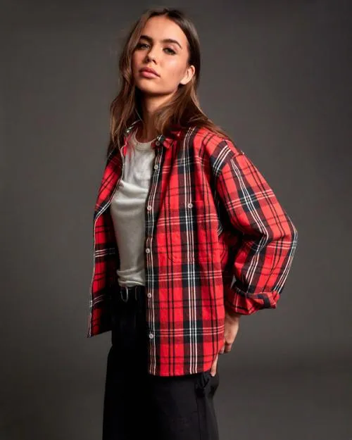 Rvca Notorious Long Sleeve Flannel Shirt Chrysanthemum Women Tops