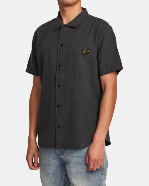 Rvca Recession Collection Day Shift Short Sleeve Shirt Garage Blue Men Shirts and Flannels