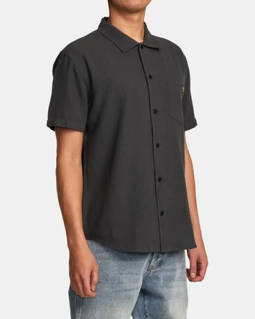 Rvca Recession Collection Day Shift Short Sleeve Shirt Garage Blue Men Shirts and Flannels