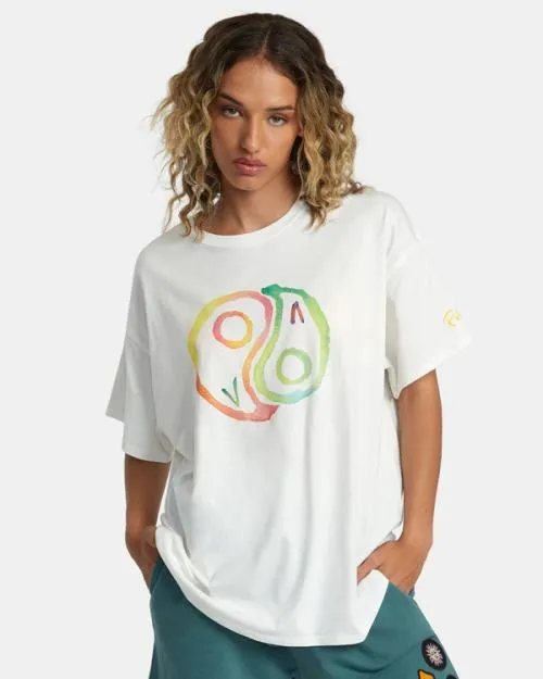 Rvca Rose Machado Yin Yang Tee Vintage White WomenMen Short Sleeves