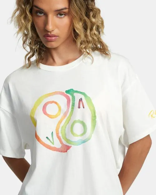 Rvca Rose Machado Yin Yang Tee Vintage White WomenMen Short Sleeves