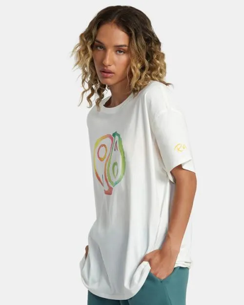 Rvca Rose Machado Yin Yang Tee Vintage White WomenMen Short Sleeves