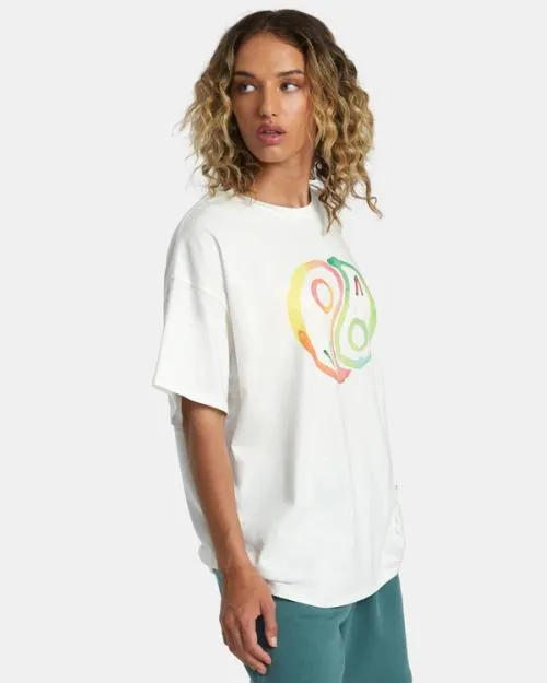 Rvca Rose Machado Yin Yang Tee Vintage White WomenMen Short Sleeves