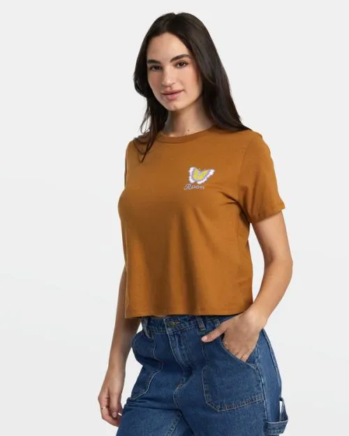 Rvca So Fly TShirt Workwear Brown Women Tees and Tanks