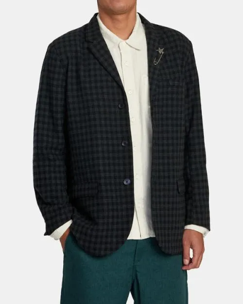 Rvca Spun Spirit Studio Plaid Blazer Navy WomenMen Jackets