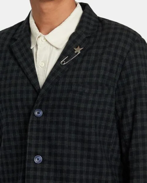 Rvca Spun Spirit Studio Plaid Blazer Navy WomenMen Jackets