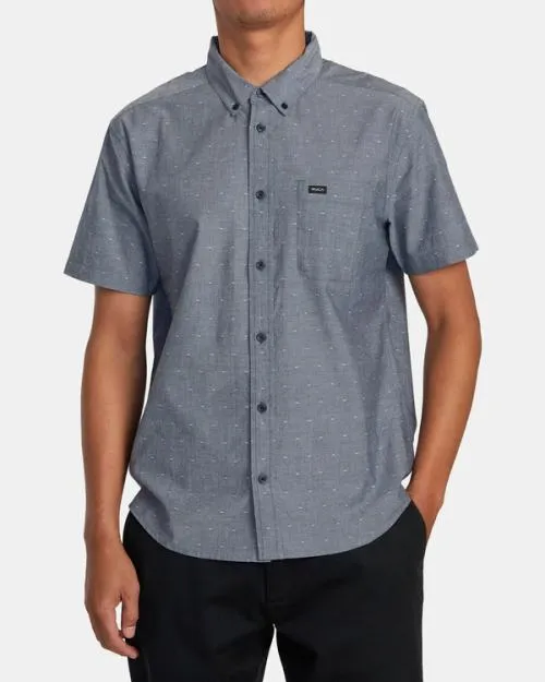 Rvca That039ll Do Dobby ButtonUp Shirt Moody Blue Men Shirts and Flannels