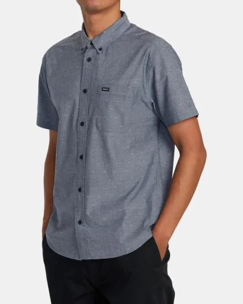 Rvca That039ll Do Dobby ButtonUp Shirt Moody Blue Men Shirts and Flannels