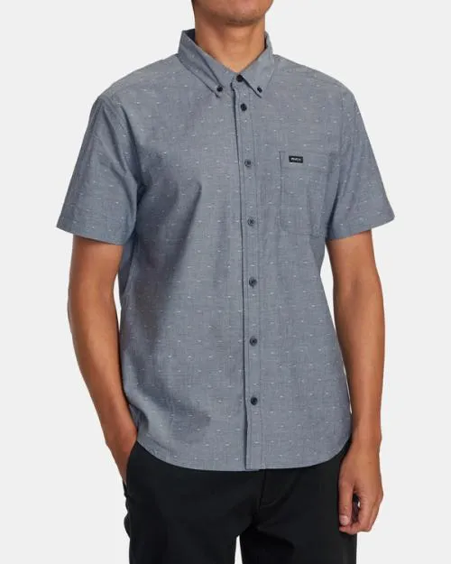 Rvca That039ll Do Dobby ButtonUp Shirt Moody Blue Men Shirts and Flannels