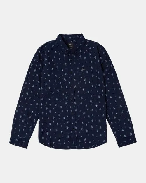 Rvca Thatll Do Print Long Sleeve Shirt Navy Marine Men Shirts and Flannels
