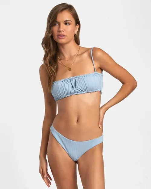 Rvca Wide Rib Cheeky Bikini Bottoms Dusty Blue Women Bikini Bottoms