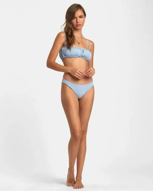 Rvca Wide Rib Cheeky Bikini Bottoms Dusty Blue Women Bikini Bottoms