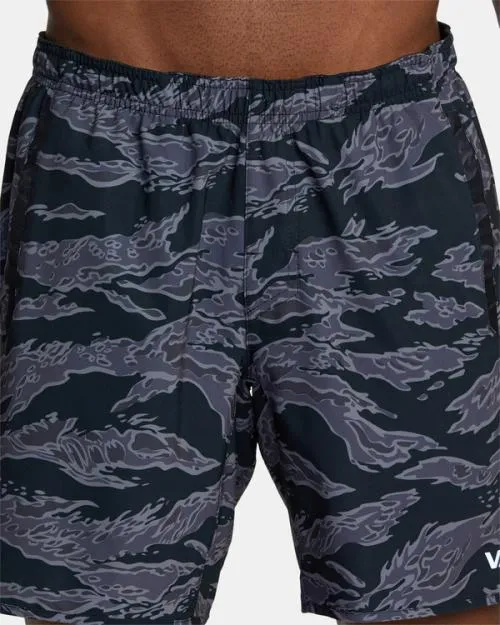 Rvca Yogger Stretch Elastic Waist Shorts 17034 Black Tiger Camo Men Athletic Shorts