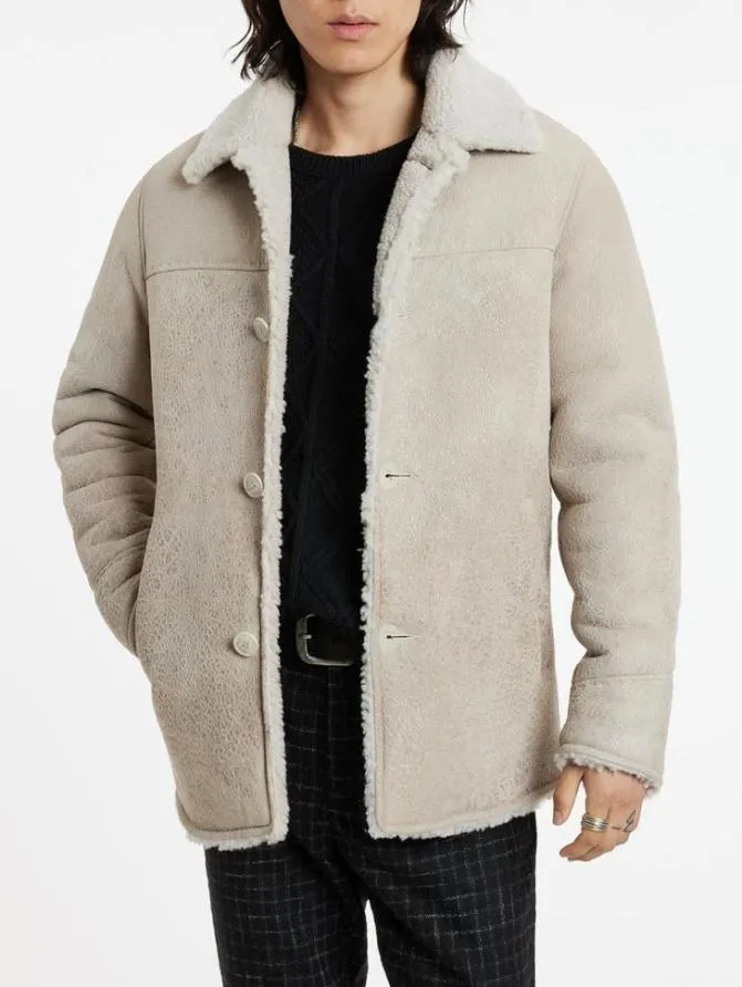 SAMMY SHEARLING Optic White Clothing John Varvatos Leather Jackets