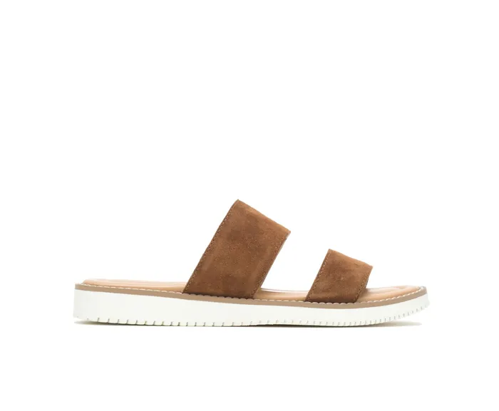 Sandals Women Briard 2 Band Slide Tan Suede Hush Puppies