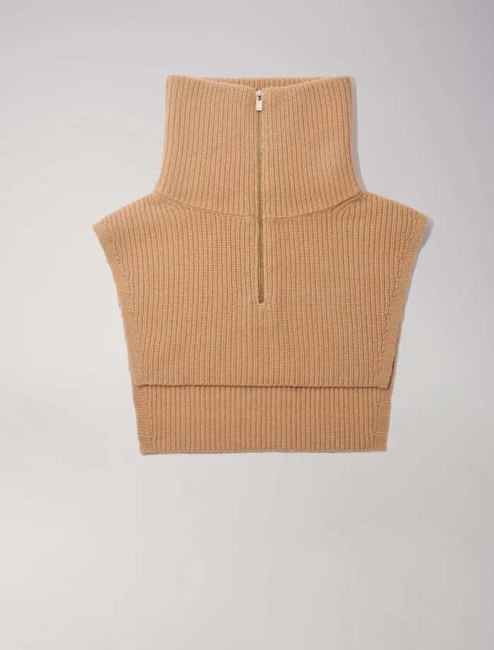 Scarves and Ponchos Women Maje CashmereWool ZipUp Neck Warmer Camel