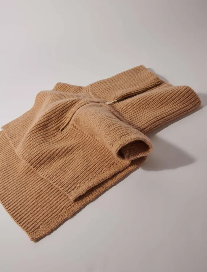 Scarves and Ponchos Women Maje CashmereWool ZipUp Neck Warmer Camel