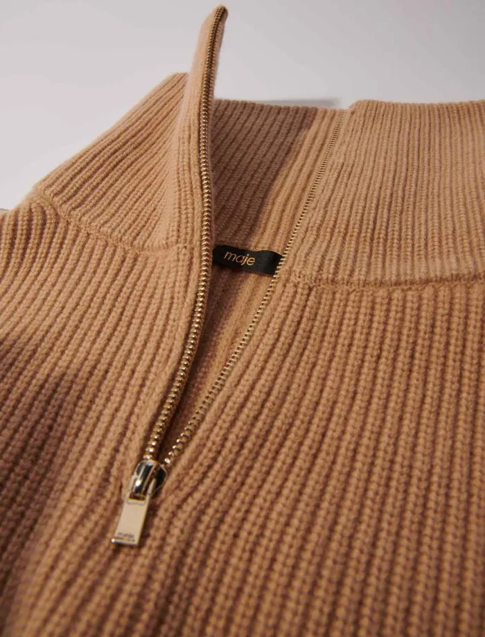 Scarves and Ponchos Women Maje CashmereWool ZipUp Neck Warmer Camel