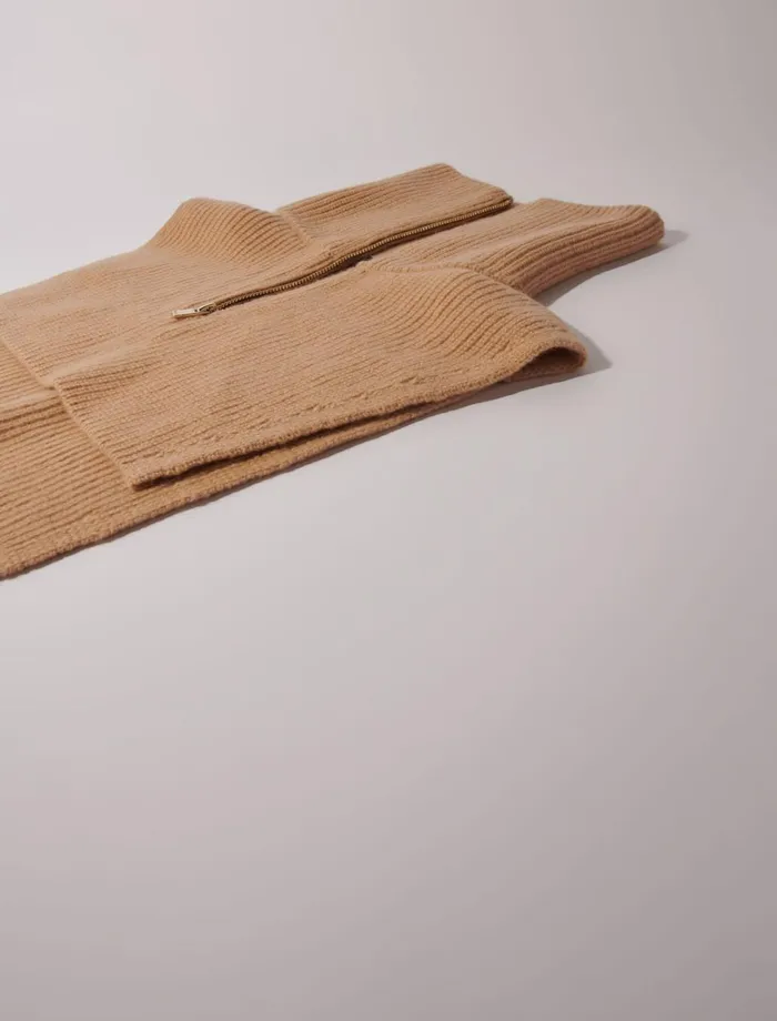 Scarves and Ponchos Women Maje CashmereWool ZipUp Neck Warmer Camel