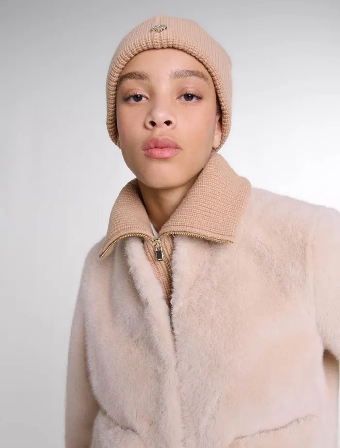 Scarves and Ponchos Women Maje CashmereWool ZipUp Neck Warmer Camel