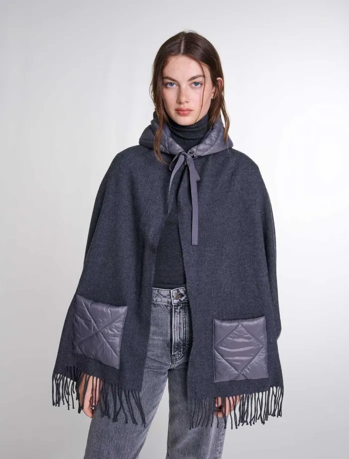 Scarves and Ponchos Women Maje Hooded Wool Poncho Anthracite