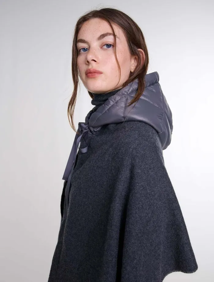 Scarves and Ponchos Women Maje Hooded Wool Poncho Anthracite
