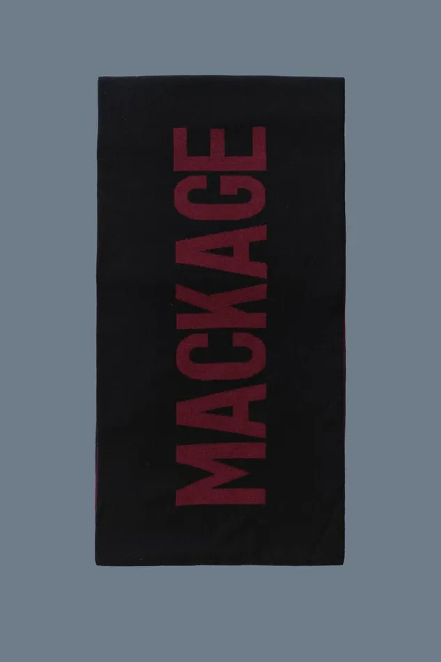 Scarves Men Mackage JUNO 2in1 Merino Blend Logo Scarf Blackgarnet