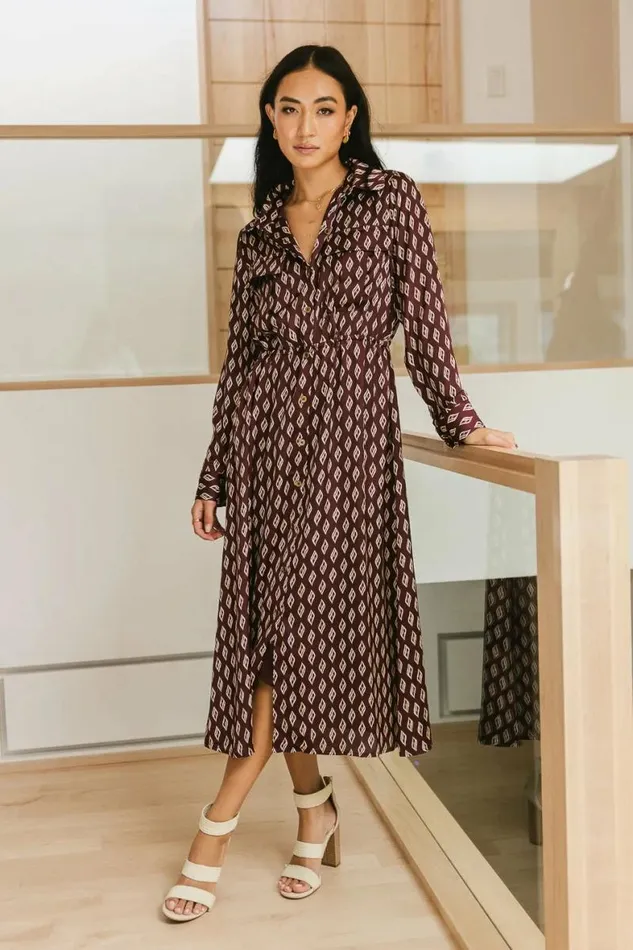 Shae Printed Midi Dress Burgundy Women Bohme Dresses