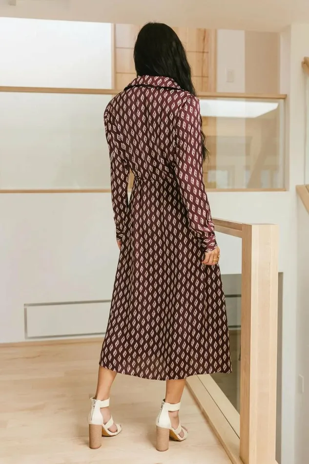 Shae Printed Midi Dress Burgundy Women Bohme Dresses
