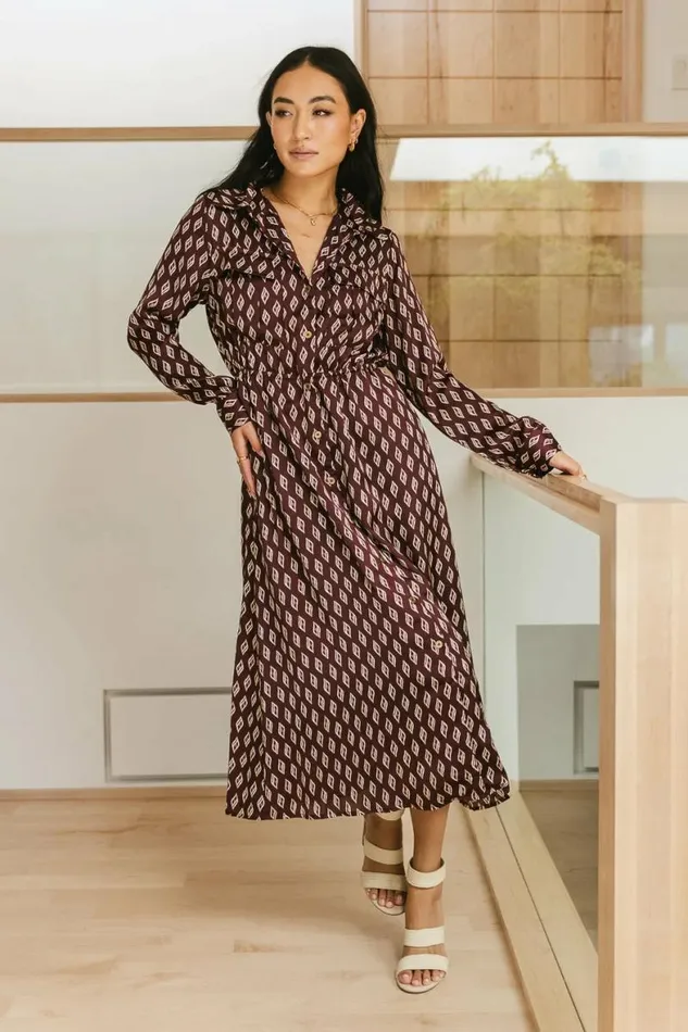 Shae Printed Midi Dress Burgundy Women Bohme Dresses