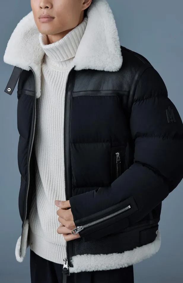 Shearling Jackets Men Mackage ROBERT Mixedmedia Shearling Down Jacket Black