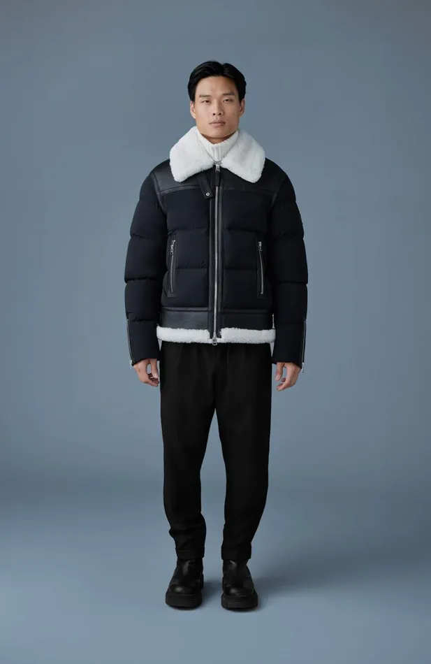 Shearling Jackets Men Mackage ROBERT Mixedmedia Shearling Down Jacket Black Shearling Jackets Men Mackage ROBERT Mixedmedia Shearling Down Jacket Black