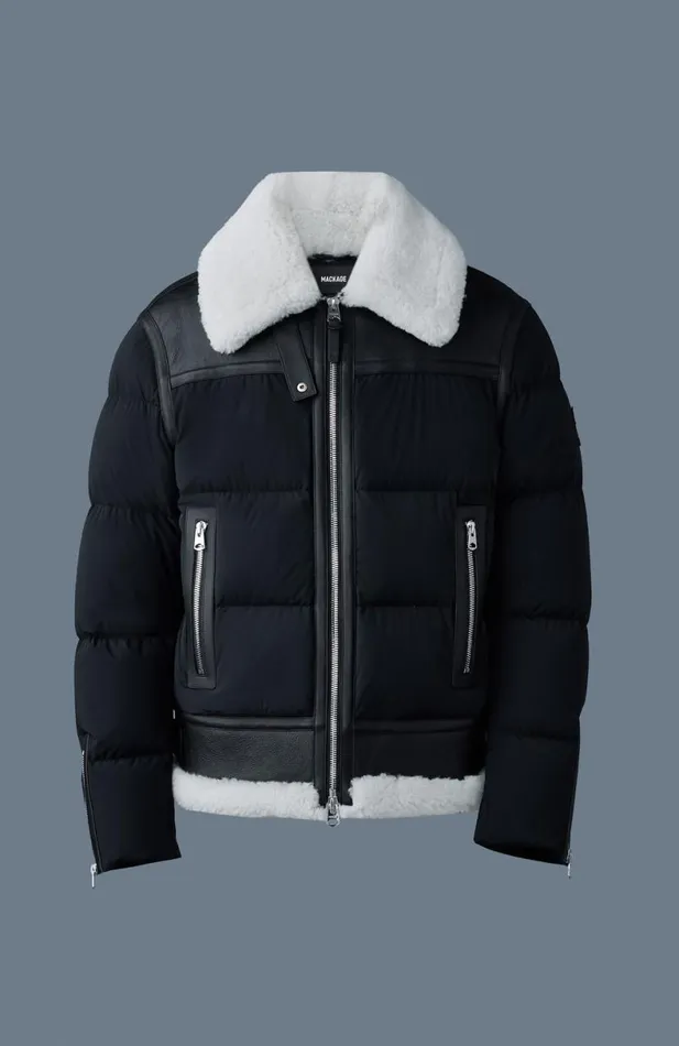 Shearling Jackets Men Mackage ROBERT Mixedmedia Shearling Down Jacket Black Shearling Jackets Men Mackage ROBERT Mixedmedia Shearling Down Jacket Black