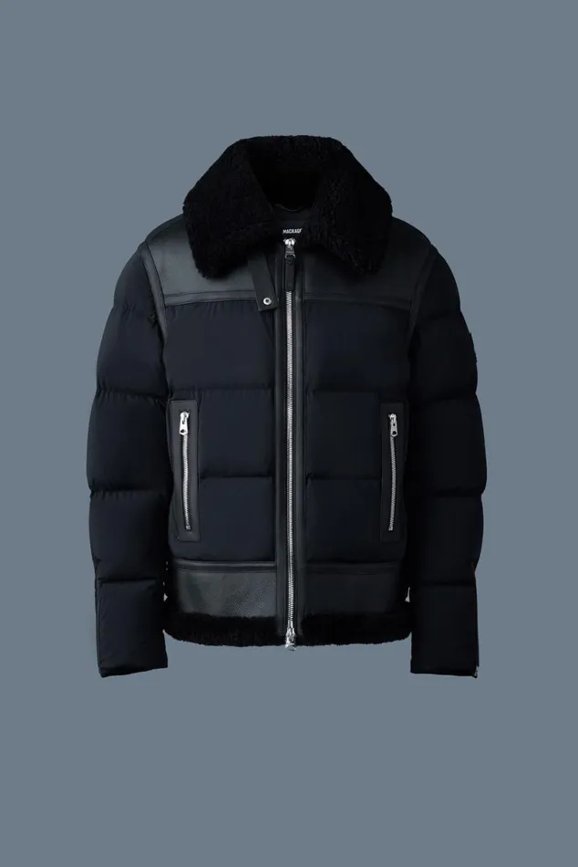 Shearling Jackets Men Mackage ROBERT Mixedmedia Shearling Down Jacket Black Shearling Jackets Men Mackage ROBERT Mixedmedia Shearling Down Jacket Black