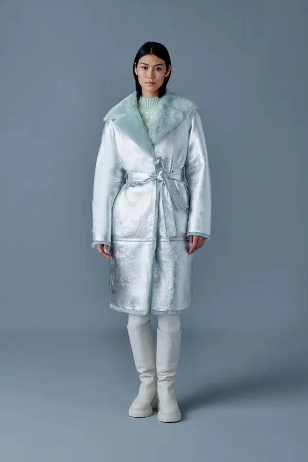 Shearling Jackets Women Mackage KIMBERLY Long Leather Shearling Coat Silvermint Shearling Jackets Women Mackage KIMBERLY Long Leather Shearling Coat Silvermint