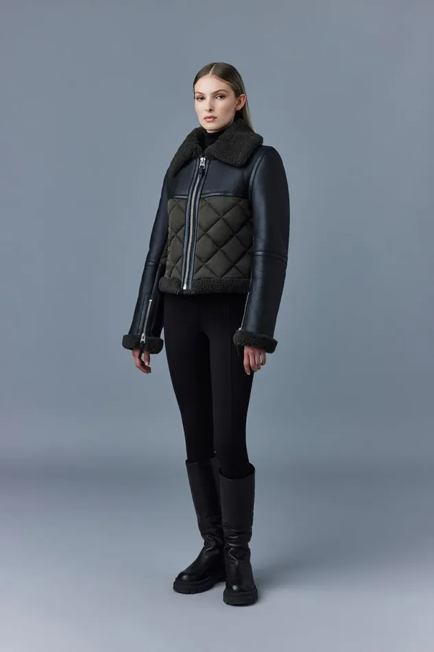 Shearling Jackets Women Mackage TULIP Quilted Sheepskin Jacket With Shearling Trim Black