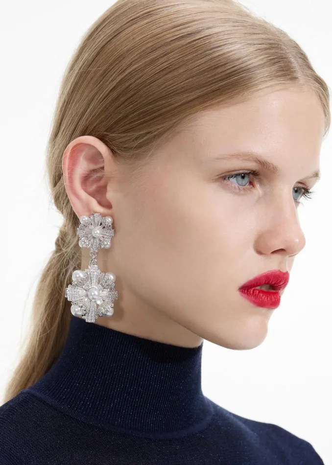 Silver Encrusted Tiered Earrings Women Self Portrait Jewellery Silver Encrusted Tiered Earrings Women Self Portrait Jewellery