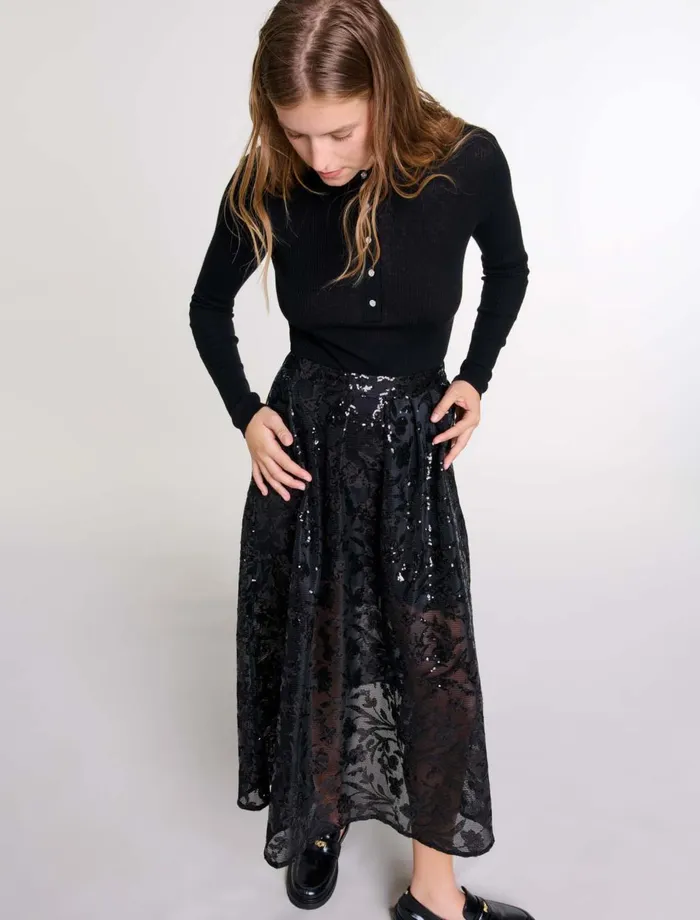 Skirts and Shorts Women Maje Sequin Maxi Skirt Black