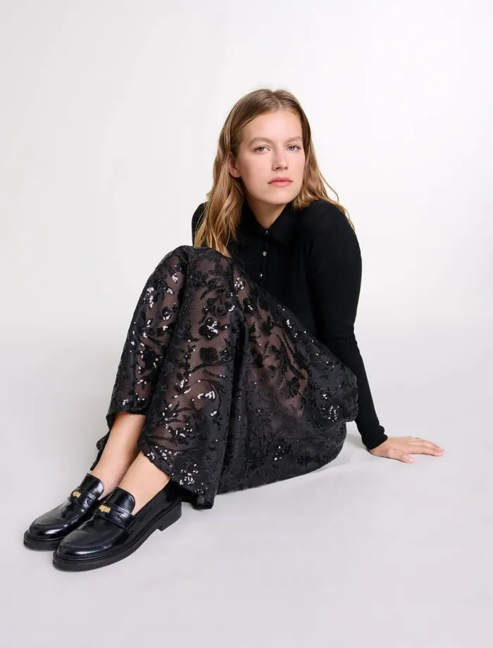 Skirts and Shorts Women Maje Sequin Maxi Skirt Black