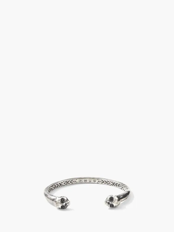SKULL CUFF BRACELET WITH BLACK DIAMONDS Silver Accessories John Varvatos Jewelry