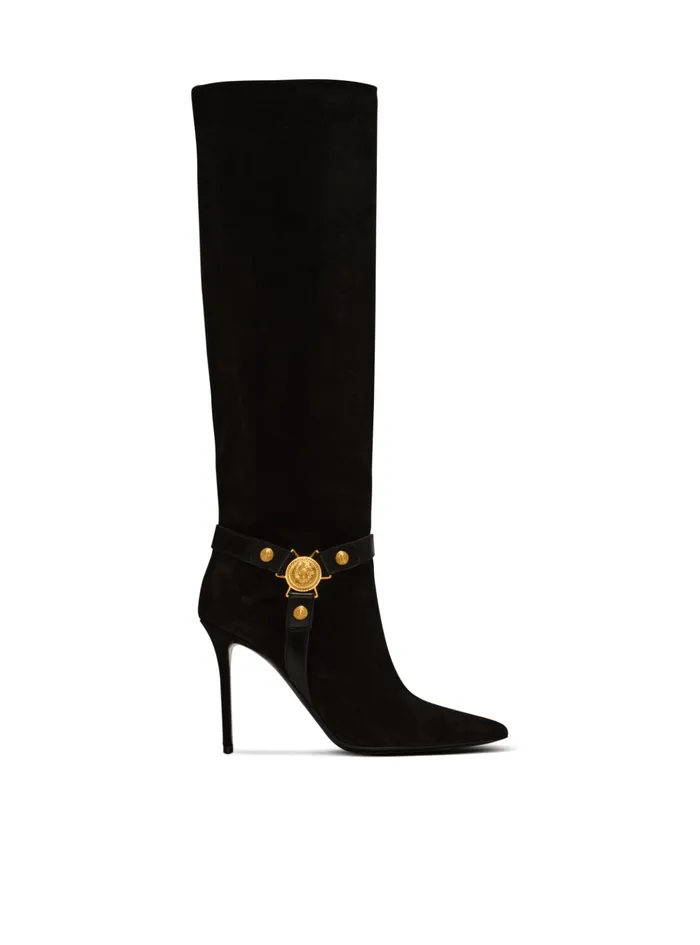 Slouchy Suede Heeled Eva Boots Black Women Balmain Boots