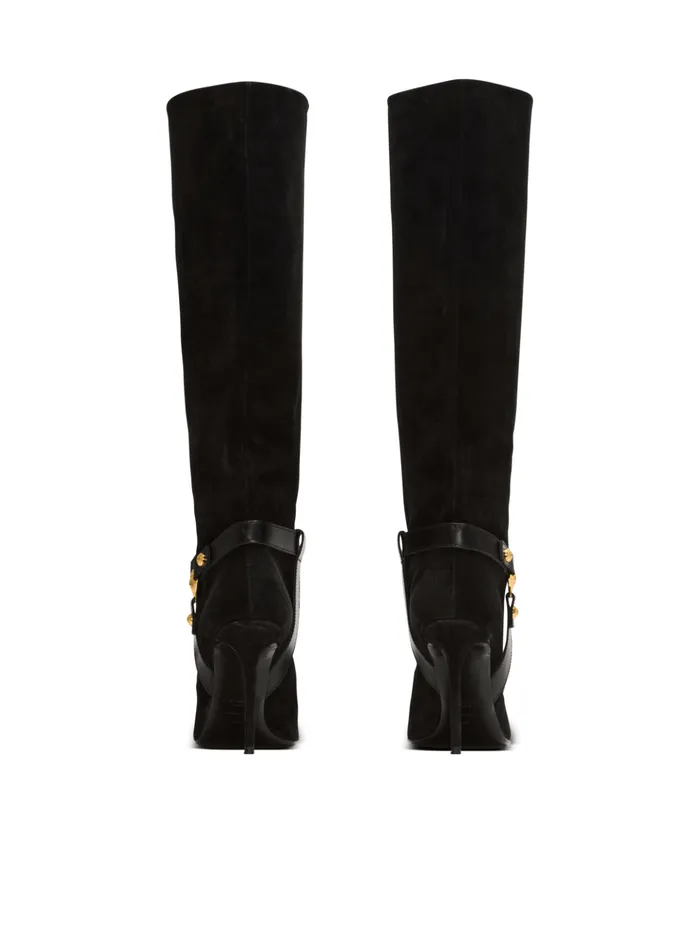 Slouchy Suede Heeled Eva Boots Black Women Balmain Boots