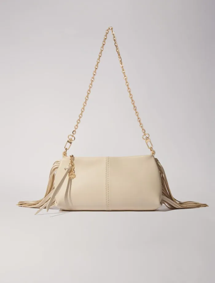 Small Leather Goods Women Maje Miss M Plain Leather Clutch Bag Ecru Vanilla