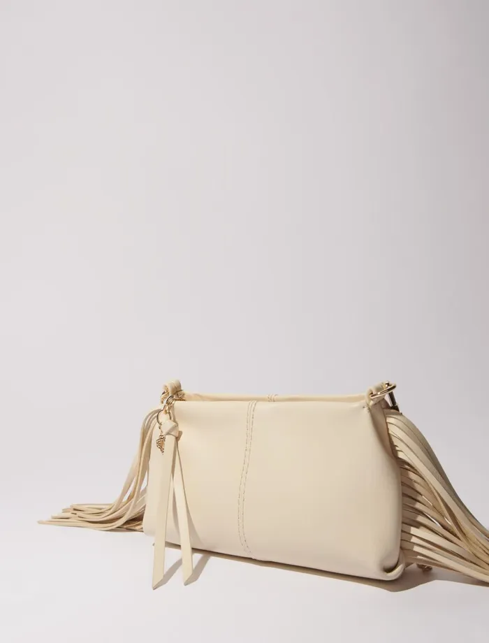 Small Leather Goods Women Maje Miss M Plain Leather Clutch Bag Ecru Vanilla