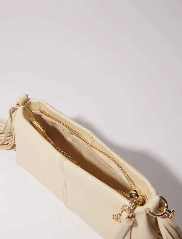 Small Leather Goods Women Maje Miss M Plain Leather Clutch Bag Ecru Vanilla